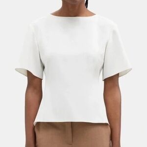 Theory Ivory Crepe Butterfly Sleeve High-Low Peplum Top Large Chic Blouse Sleek